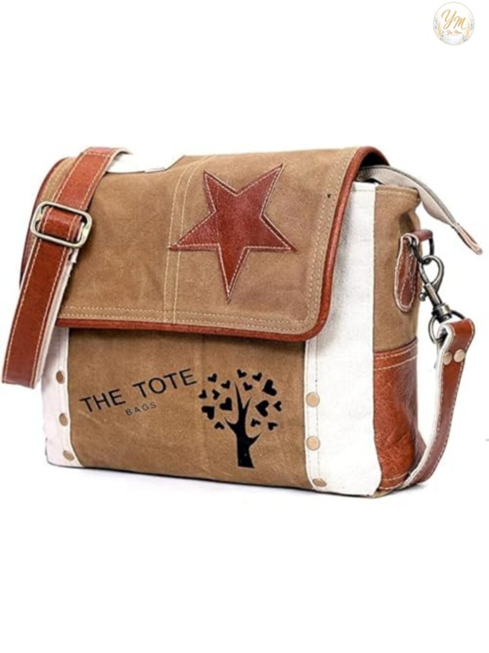 Canvas Leather Messenger Crossbody Bag Star Flap Satchel 11" Travel